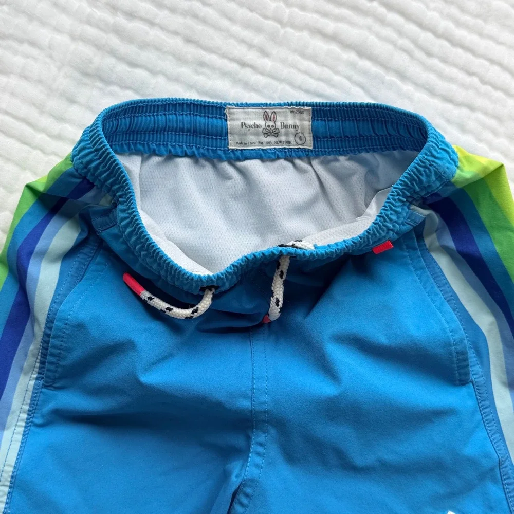 Psycho Bunny Swim Trunks Boys Size 4 Blue Striped Shorts Mesh Lined